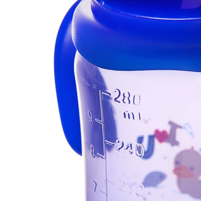 Бутылочка для кормления цветная с ручками, 280 мл, от 0 мес., цвет синий