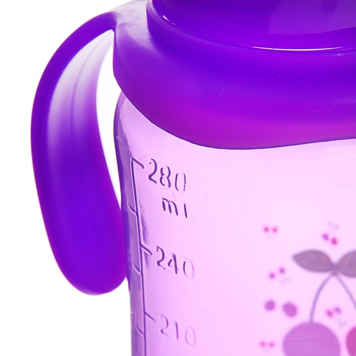 Бутылочка для кормления цветная с ручками, 280 мл, от 0 мес., цвет фиолетовый