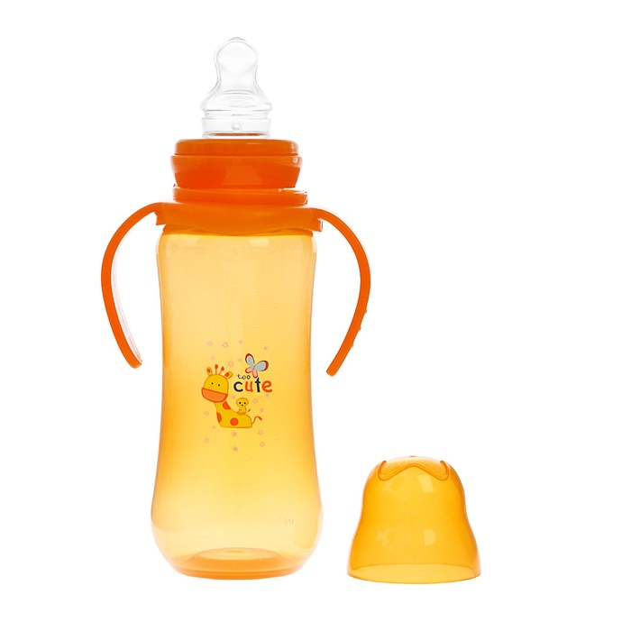 Бутылочка для кормления цветная с ручками, 280 мл, от 0 мес., цвет золотой
