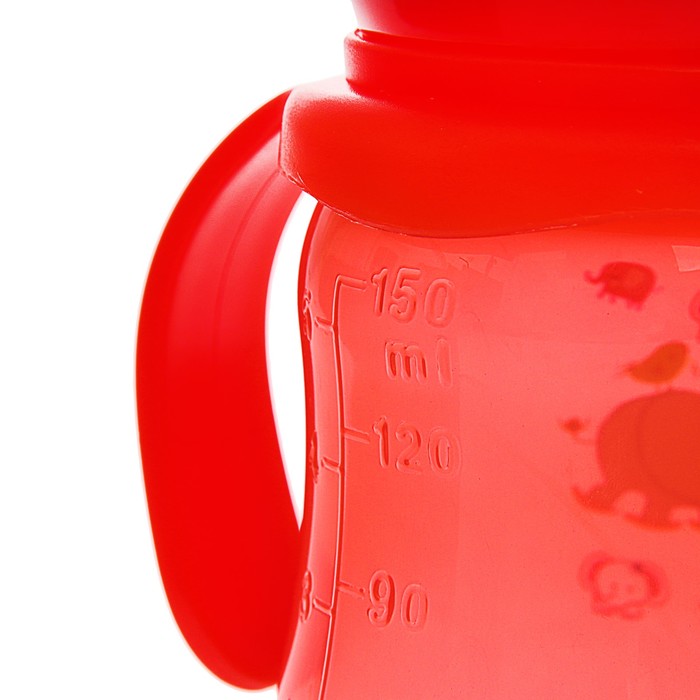 Бутылочка для кормления цветная с ручками, 150 мл, от 0 мес., цвет красный
