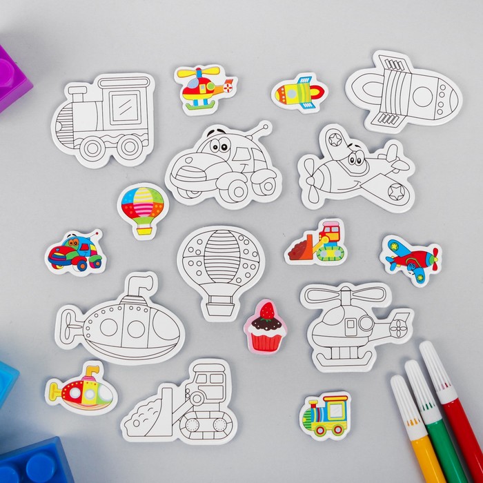 Набор развивающих магнитов "Транспорт", маркеры в наборе