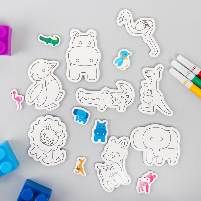 Набор развивающих магнитов "Зверята", маркеры в наборе