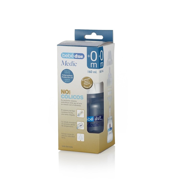 Детская полипропиленовая бутылочка с суперантиколиковой системой и термодатчиком Bebe Due Medic, 160