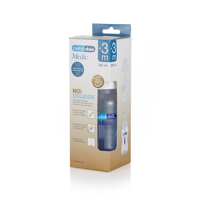 Детская полипропиленовая бутылочка с суперантиколиковой системой и термодатчиком Bebe Due Medic, 260