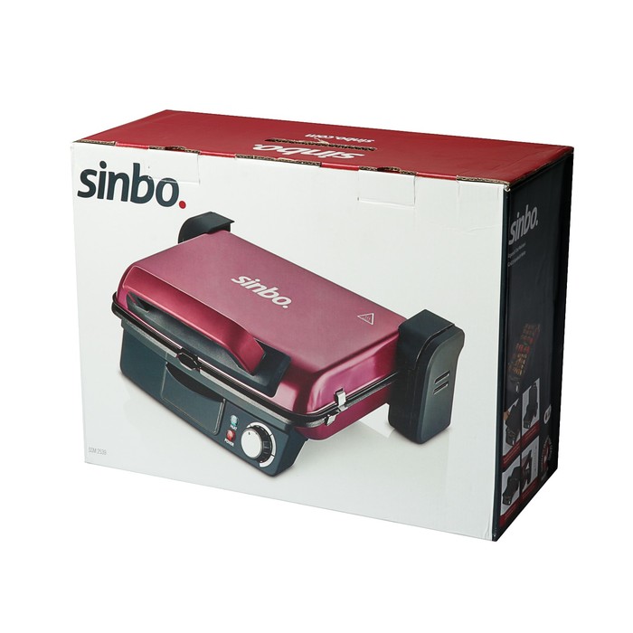Электрогриль Sinbo SSM 2539, 2000 Вт, антипригарное покрытие, красный/черный