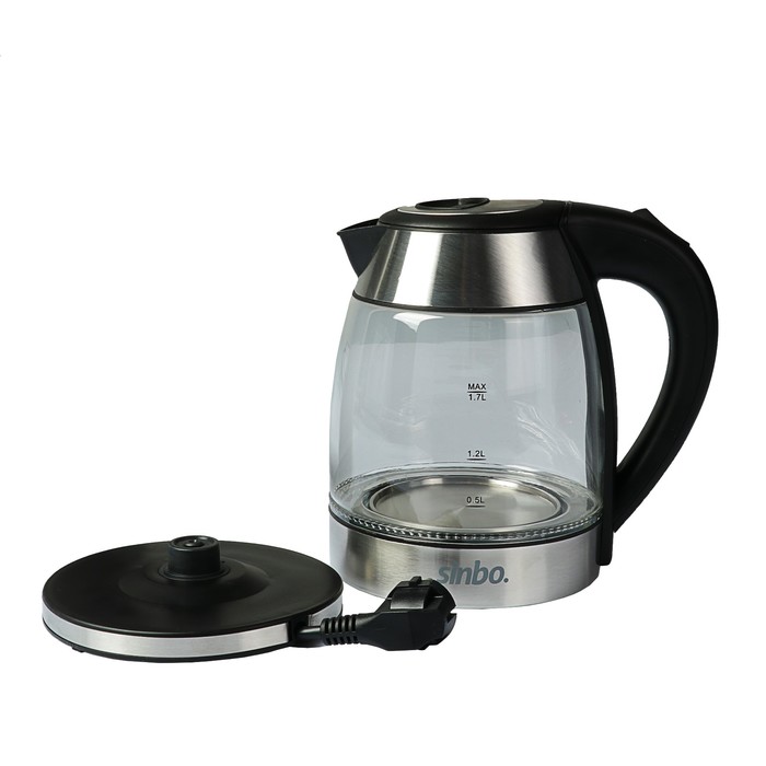 Чайник электрический Sinbo SK 7379, 1.7 л, 2200 Вт, стекло, черный