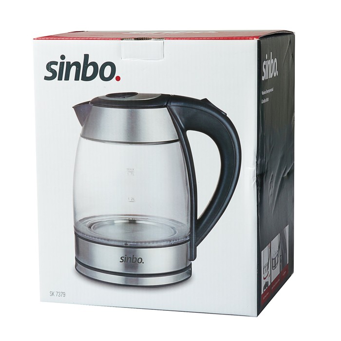 Чайник электрический Sinbo SK 7379, 1.7 л, 2200 Вт, стекло, черный