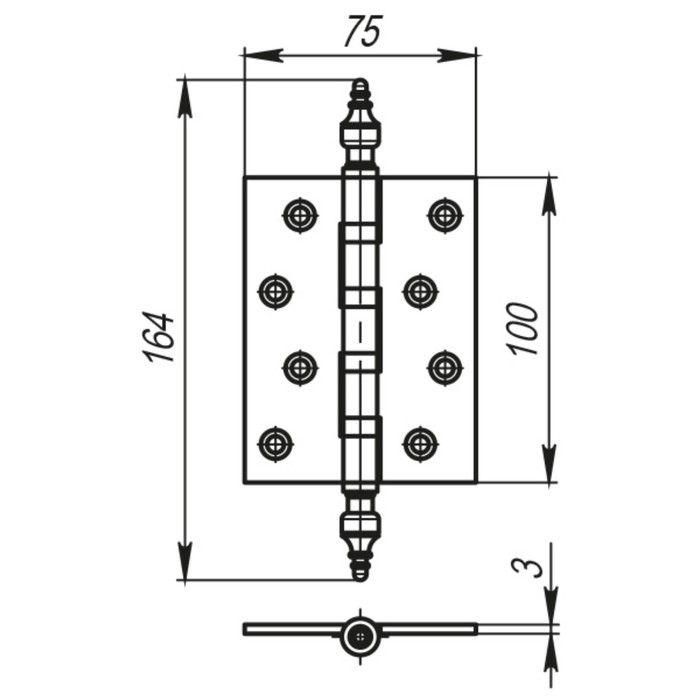 Петля универсальная Armadillo 500-B4 100x75x3 GP, цвет золото