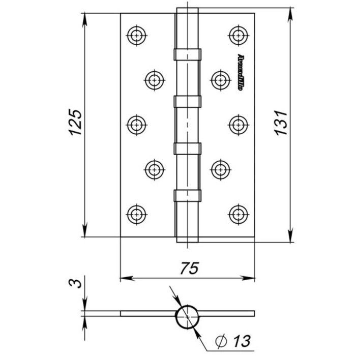 Петля универсальная Armadillo 500-C5 125х75х3 AB, цвет бронза, 2 шт.