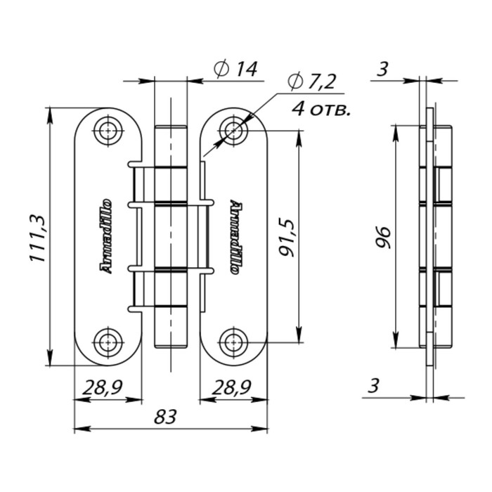 Петля универсальная Armadillo OPTIMUM GP, цвет золото, 2 шт.