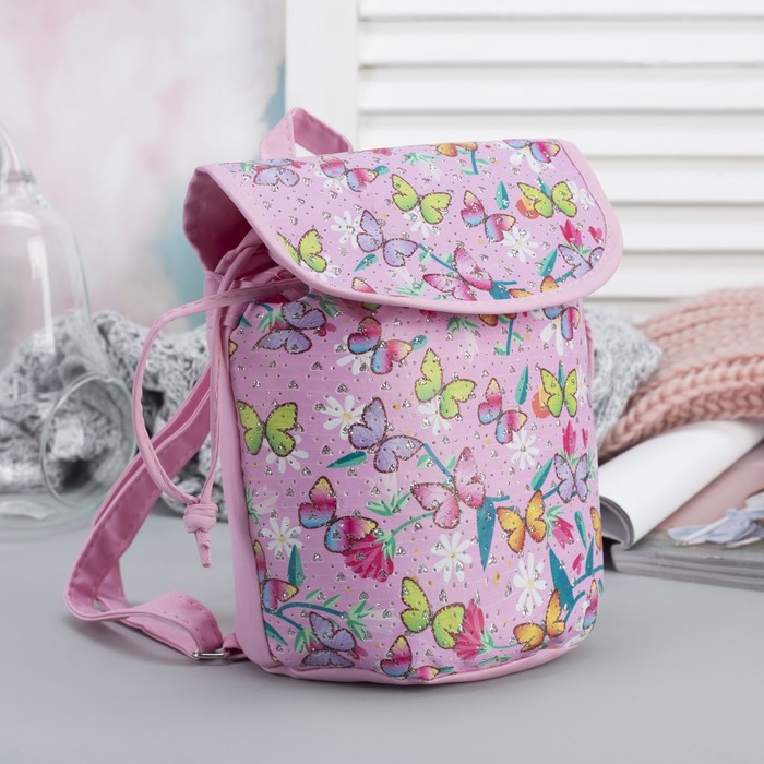 Рюкзак детский "Бабочки", отдел на шнурке, цвет розовый