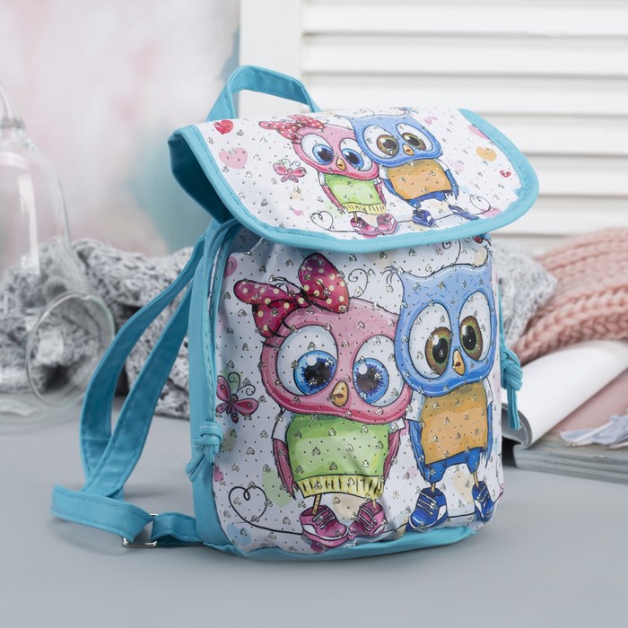 Рюкзак детский "Совята", отдел на шнурке, цвет голубой