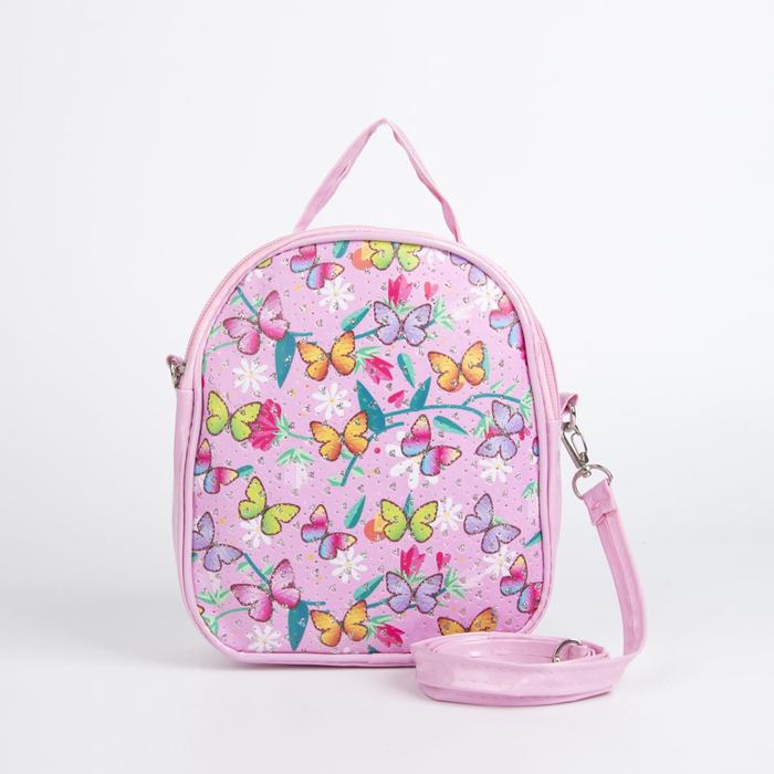 Рюкзак-сумка подростковый "Бабочки", отдел на молнии, регулируемый ремень, цвет розовый