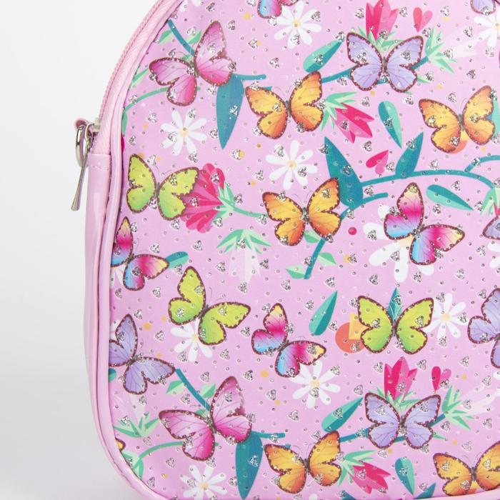 Рюкзак-сумка подростковый "Бабочки", отдел на молнии, регулируемый ремень, цвет розовый