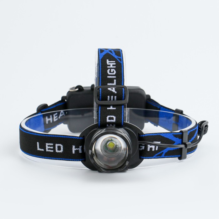 Фонарик налобный, 1 диод, 3 режима, аккум-р 18650, рассеиватель, зарядка, 11х8х6 см