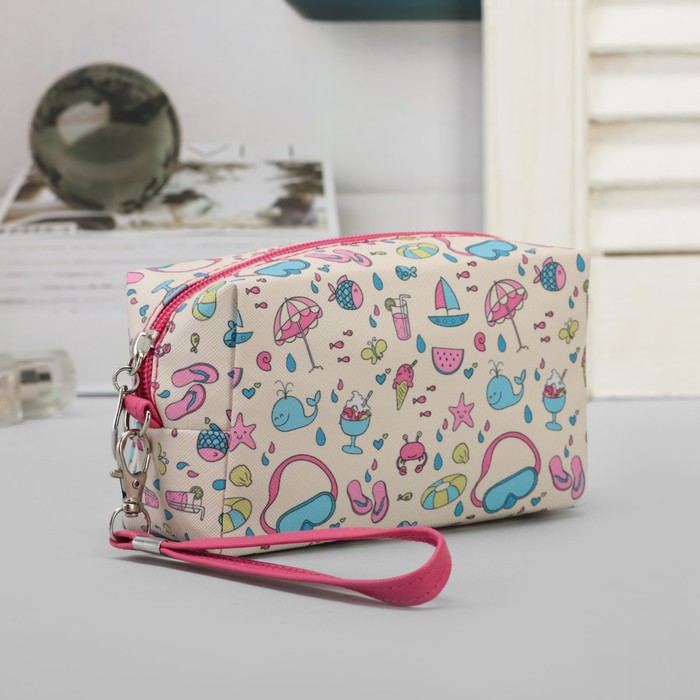 Косметичка дорожная "Пляж", отдел на молнии, ручка, цвет бежевый