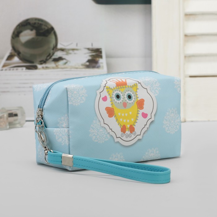 Косметичка дорожная "Совёнок", отдел на молнии, ручка, цвет голубой