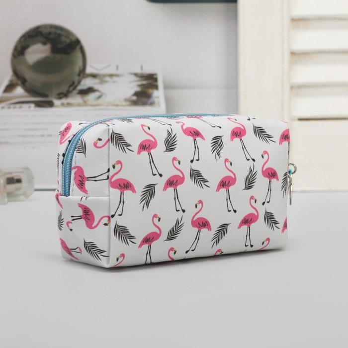 Косметичка дорожная «Фламинго», отдел на молнии, ручка, цвет молочный