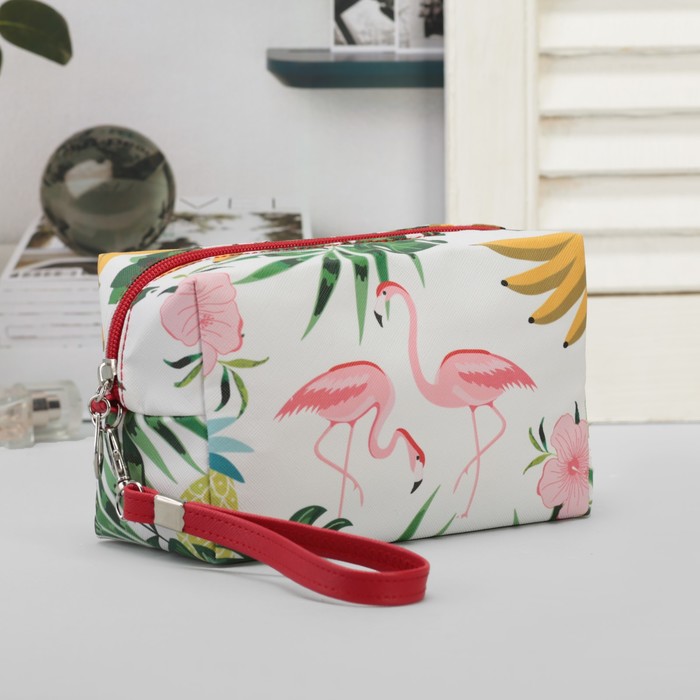 Косметичка дорожная "Тропики", отдел на молнии, ручка, цветной/белый