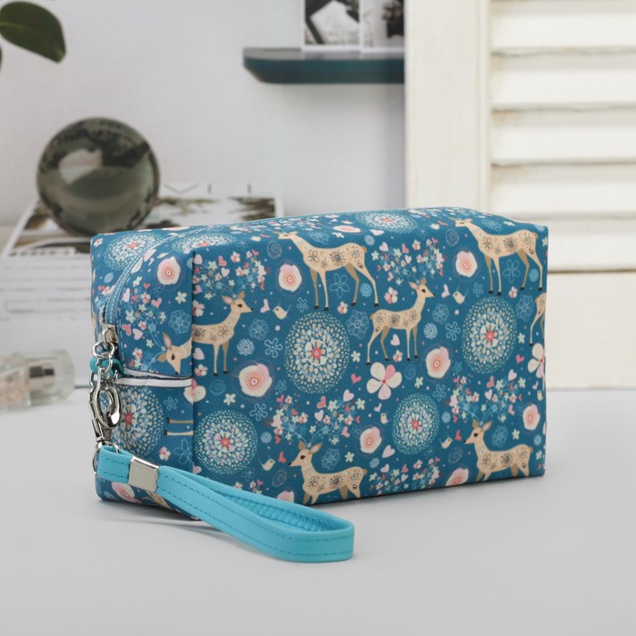 Косметичка дорожная "Оленёнок", отдел на молнии, ручка, цвет синий