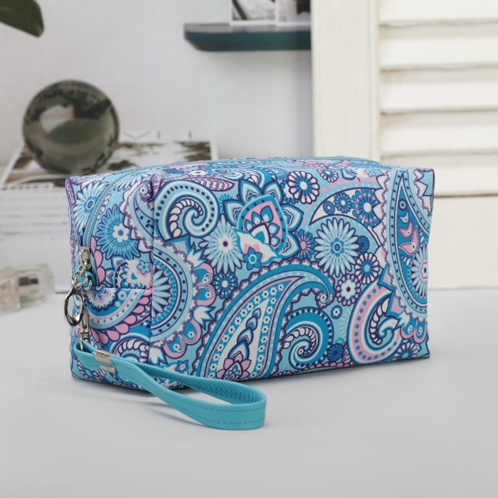 Косметичка дорожная "Узор", отдел на молнии, ручка, цвет голубой