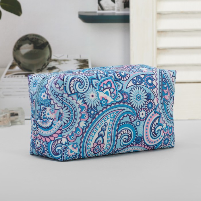 Косметичка дорожная "Узор", отдел на молнии, ручка, цвет голубой