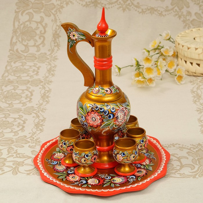 Набор винный «Восток»,  золото, 8 пр: кувш-0,7л, h=43 см, фужер-150 мл, D подн-40 см 2964831   38070