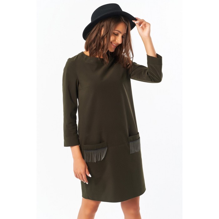 Платье женское, размер 48, цвет тёмно-зелёный