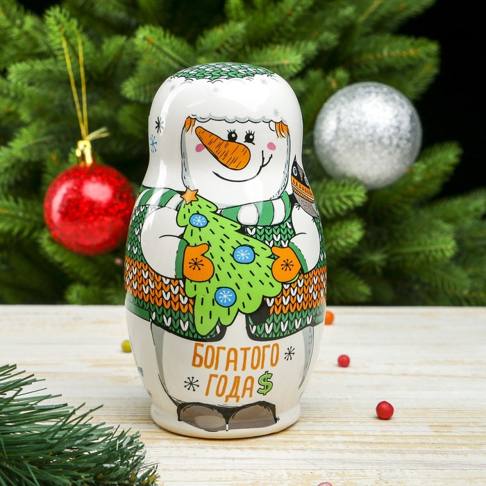 Копилка керамика "Снеговик, богатого года" 15х8,3х8,3 см