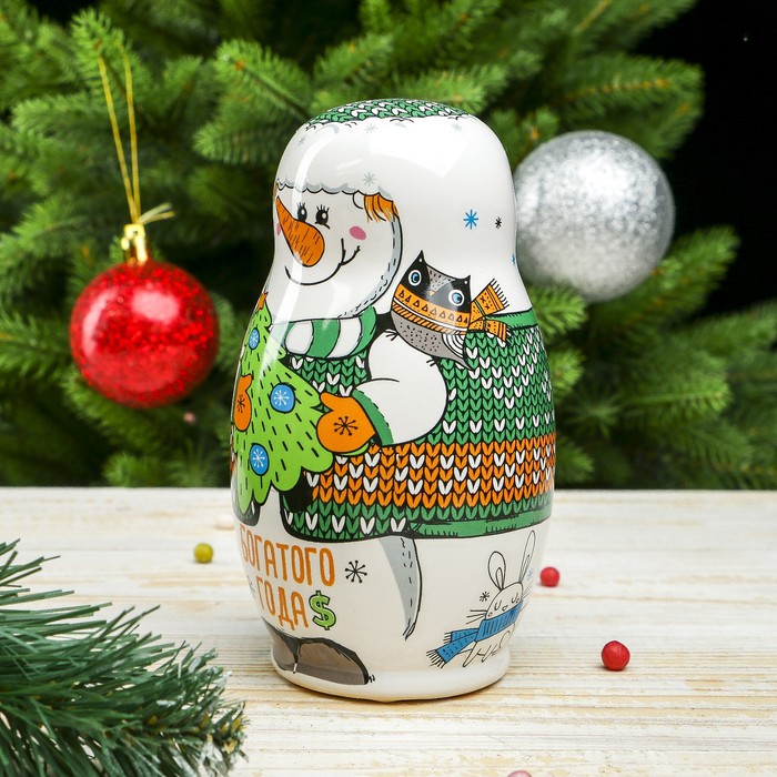 Копилка керамика "Снеговик, богатого года" 15х8,3х8,3 см