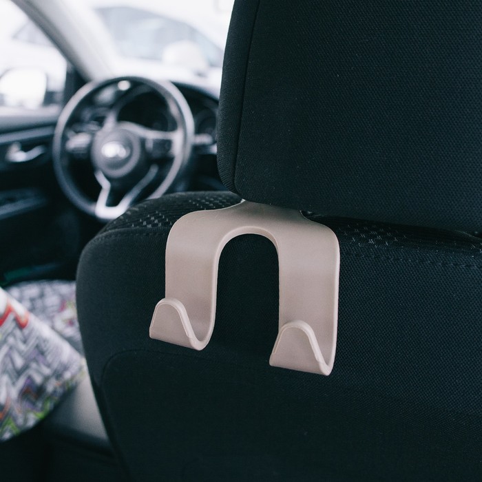 Вешалка-крючок на подголовник 1 шт, 2 крючка, цвет серый