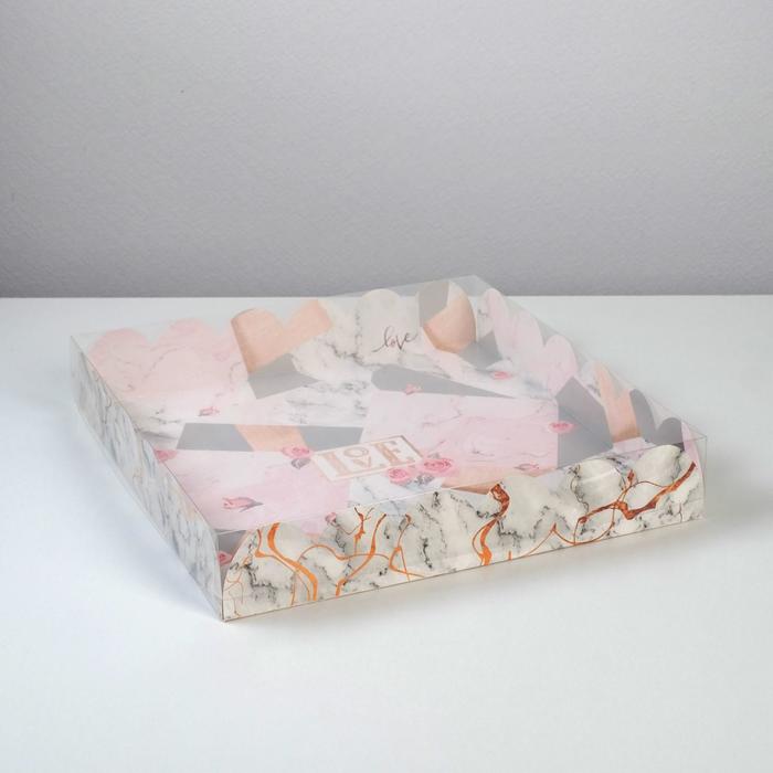 Коробка для кондитерских изделий с PVC крышкой Love, 35 х 35 х 6 см