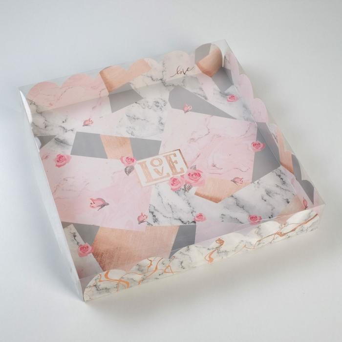 Коробка для кондитерских изделий с PVC крышкой Love, 35 х 35 х 6 см