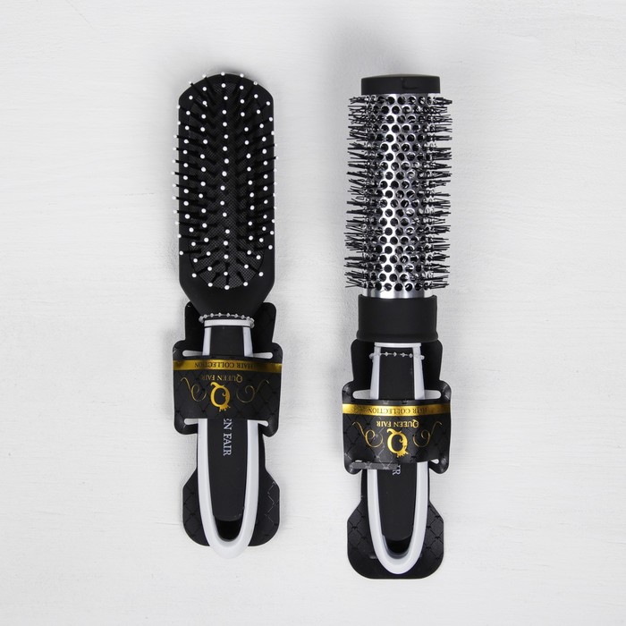 Набор расчесок ИНЬ ЯНЬ 2пр (брашинг массажная) 23*4,5(±1)см прорезин чёрный/белый QF