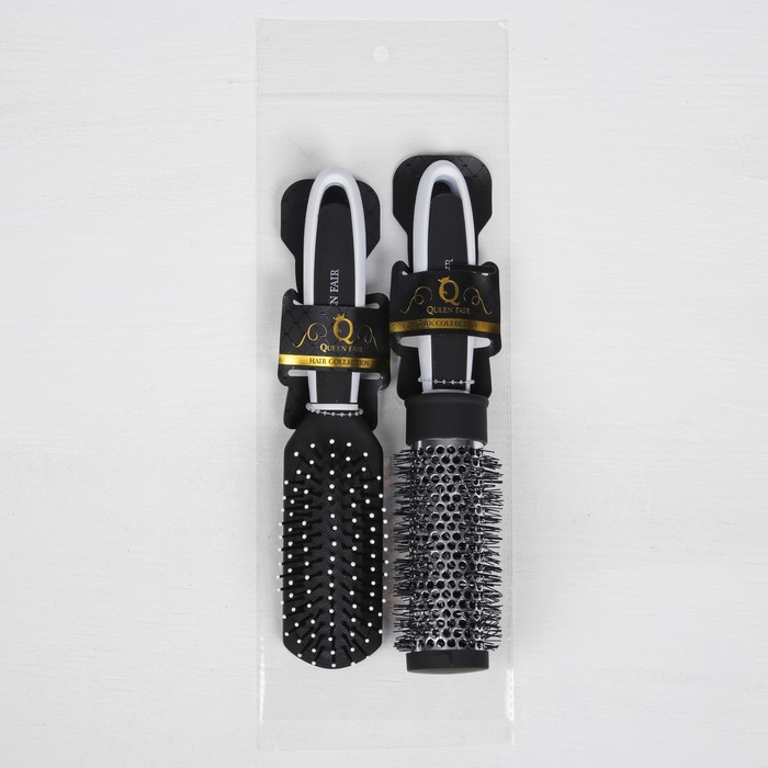 Набор расчесок ИНЬ ЯНЬ 2пр (брашинг массажная) 23*4,5(±1)см прорезин чёрный/белый QF