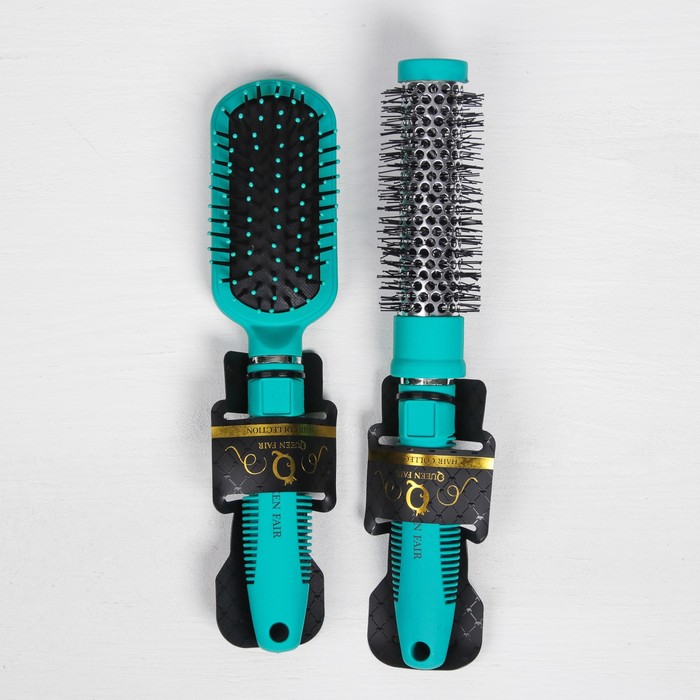 Набор расчесок БИРЮЗА 2пр (брашинг массажная) 24,5*5(±1)см прорезин бирюзовый QF