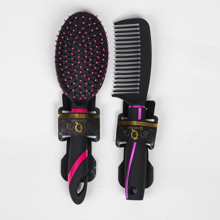Набор расчесок РОЗОВЫЙ ЛОТОС 2пр 25,5*7(±1)см прорезин чёрный/розовый QF