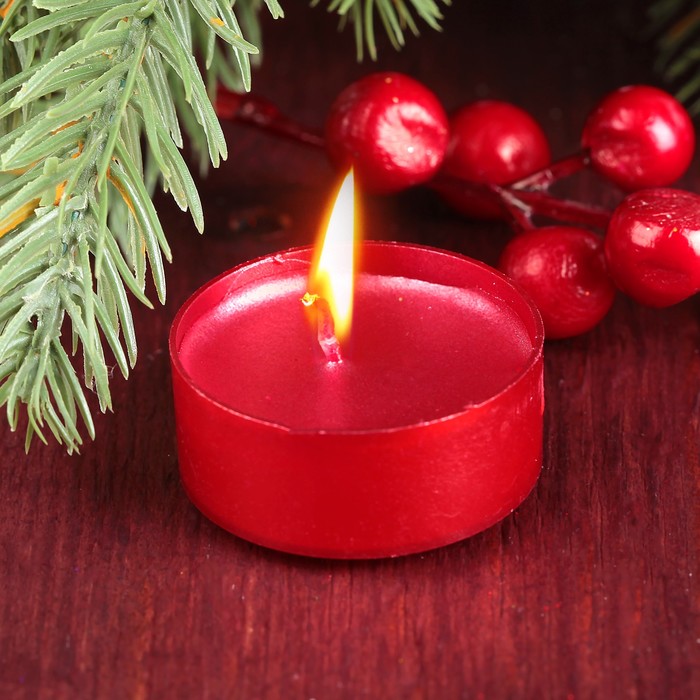 Свеча в гильзе 1шт "Круг", металлик, рубин