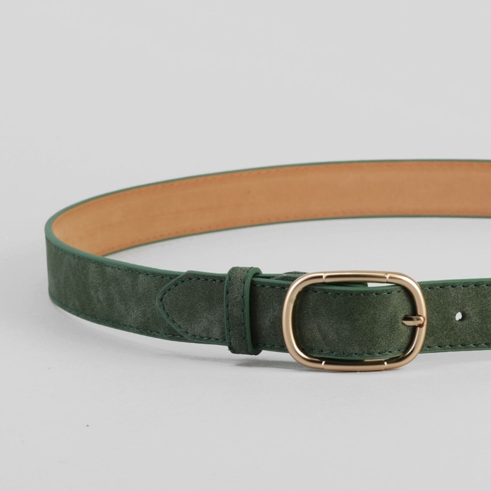 Ремень женский, гладкий, пряжка золото, цвет зелёный