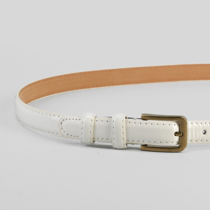 Ремень женский, гладкий, пряжка матовое золото, цвет белый