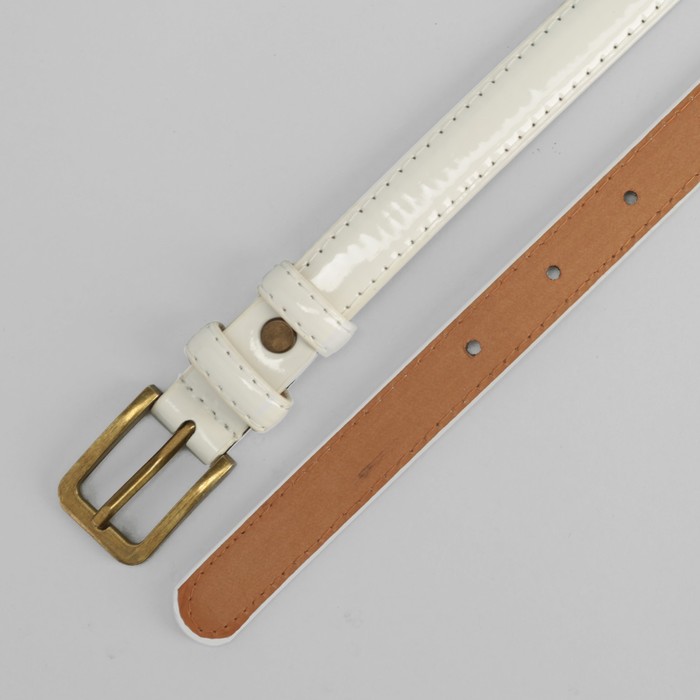 Ремень женский, гладкий, пряжка матовое золото, цвет белый