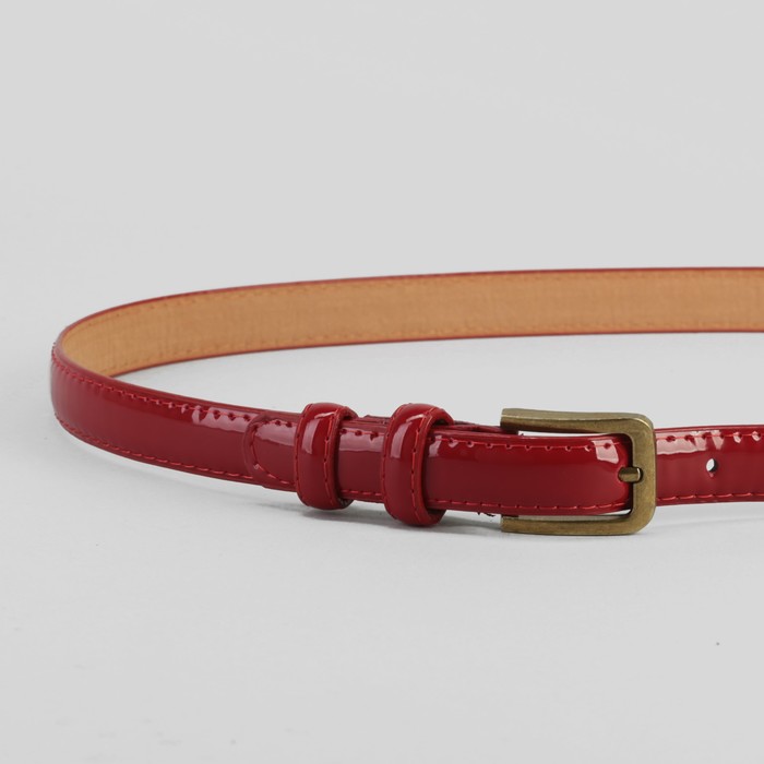 Ремень женский, гладкий, пряжка матовое золото, цвет красный