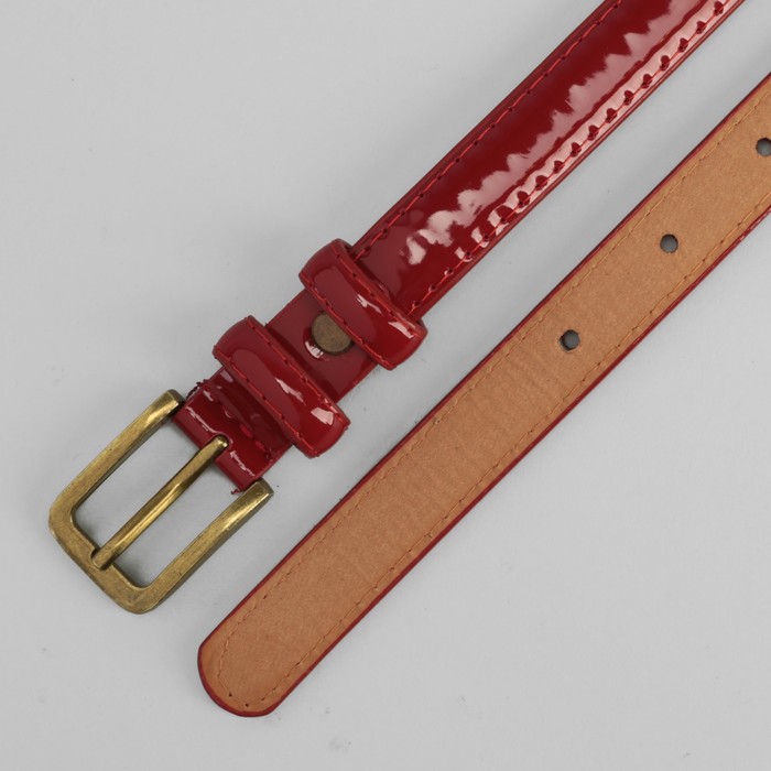 Ремень женский, гладкий, пряжка матовое золото, цвет красный