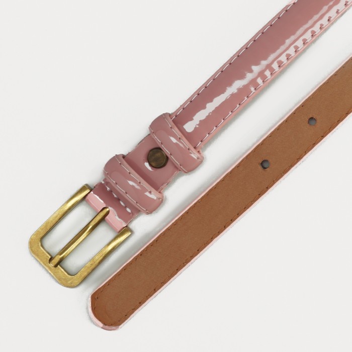 Ремень женский, гладкий, пряжка матовое золото, цвет розовый