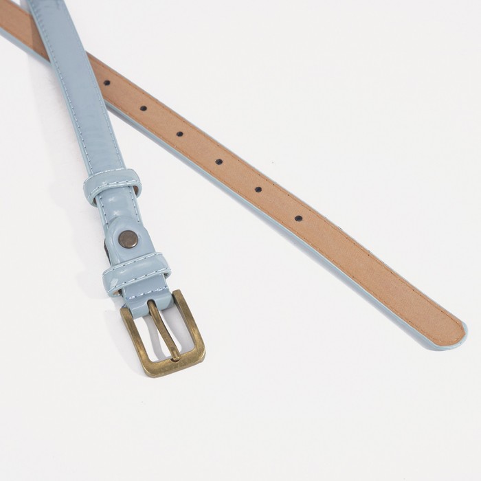 Ремень женский, гладкий, пряжка матовое золото, цвет голубой