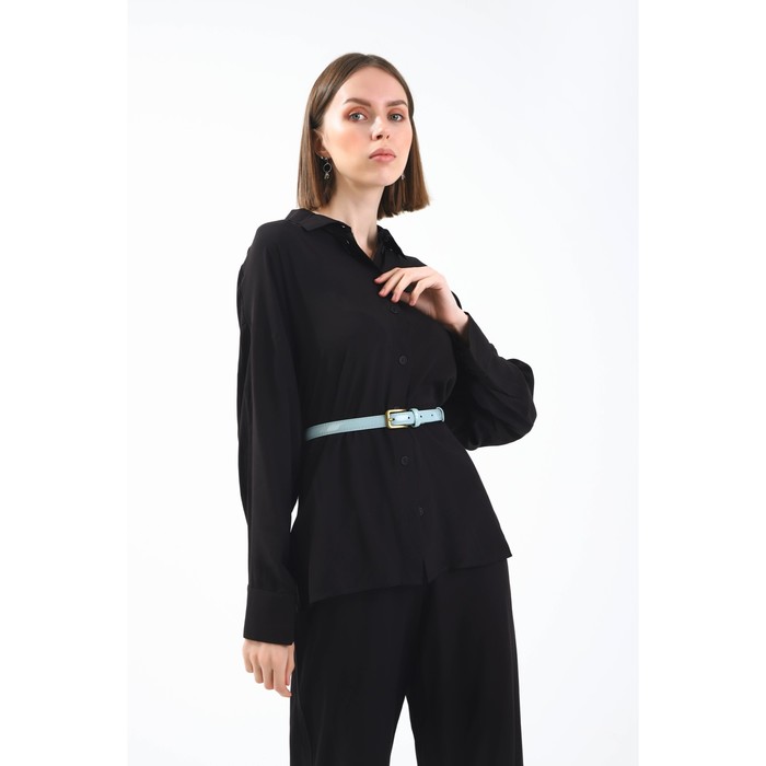 Ремень женский, гладкий, пряжка матовое золото, цвет голубой