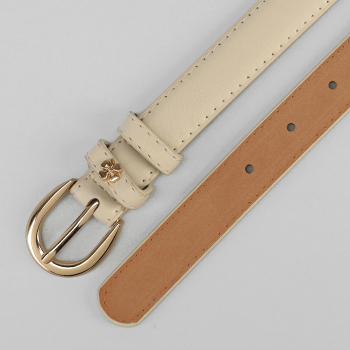 Ремень женский, гладкий, пряжка и украшение золото, цвет бежевый