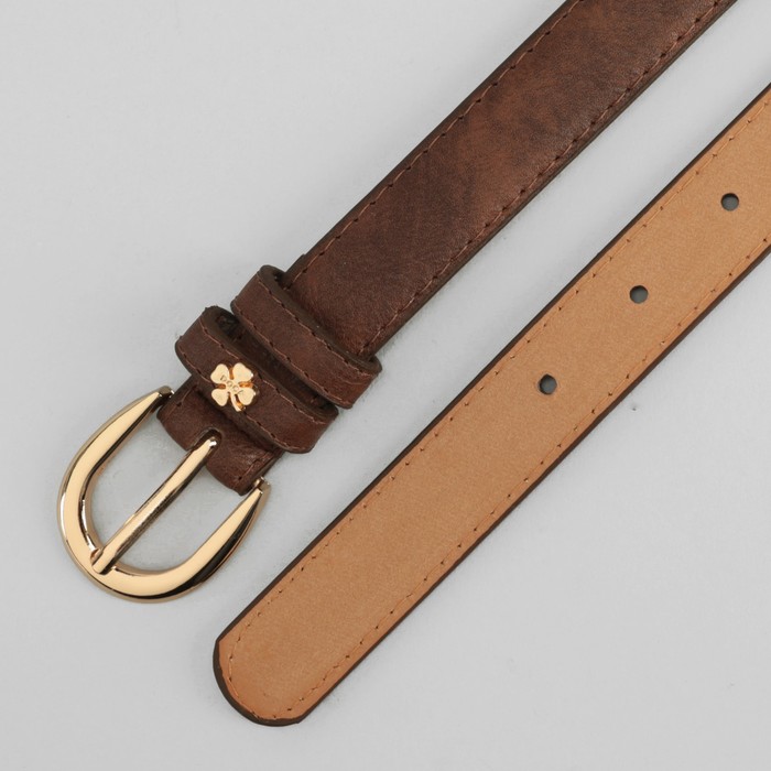 Ремень женский, гладкий, пряжка и украшение золото, цвет кофе