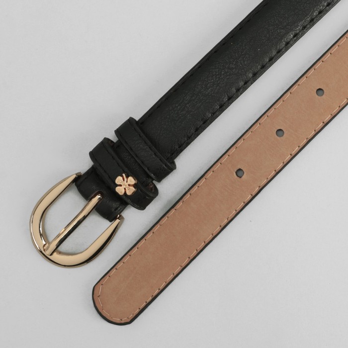Ремень женский, гладкий, пряжка и украшение золото, цвет чёрный