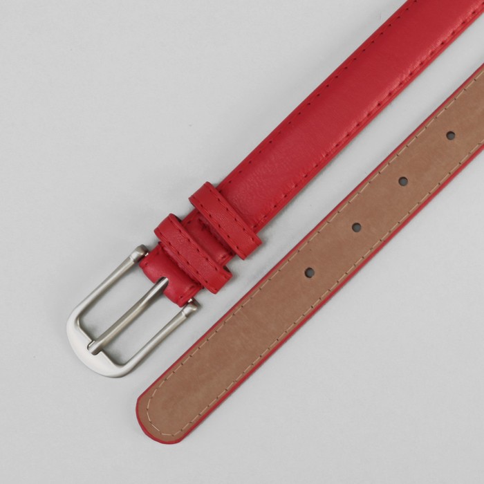 Ремень женский, гладкий, пряжка матовый металл, цвет красный
